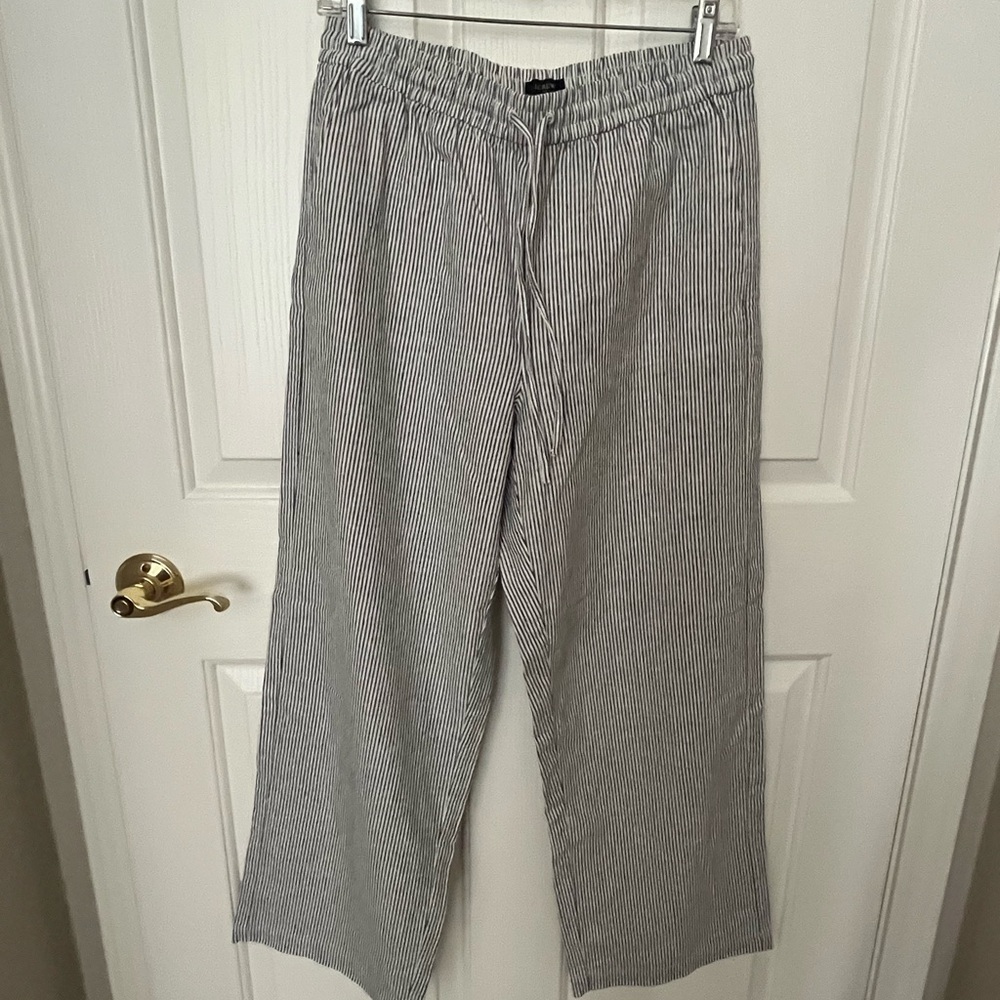 J. Crew Factory Black and White Drawstring Linen Pants - wide leg and high rise